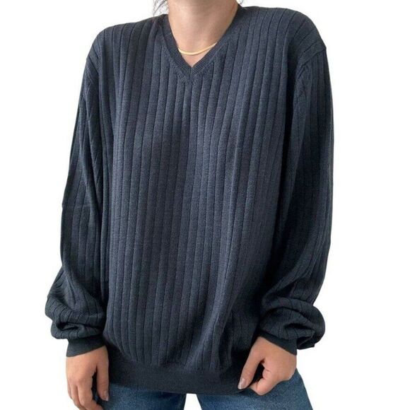 Vintage Brooks Brothers Mens Navy Blue Ribbed Wool Cotton Sweater Made in USA XL - Picture 1 of 8